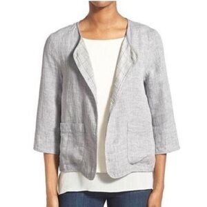 EUC Eileen Fisher Linen Lightweight Blazer Cardigan 3/4 Sleeve Greige X-Large